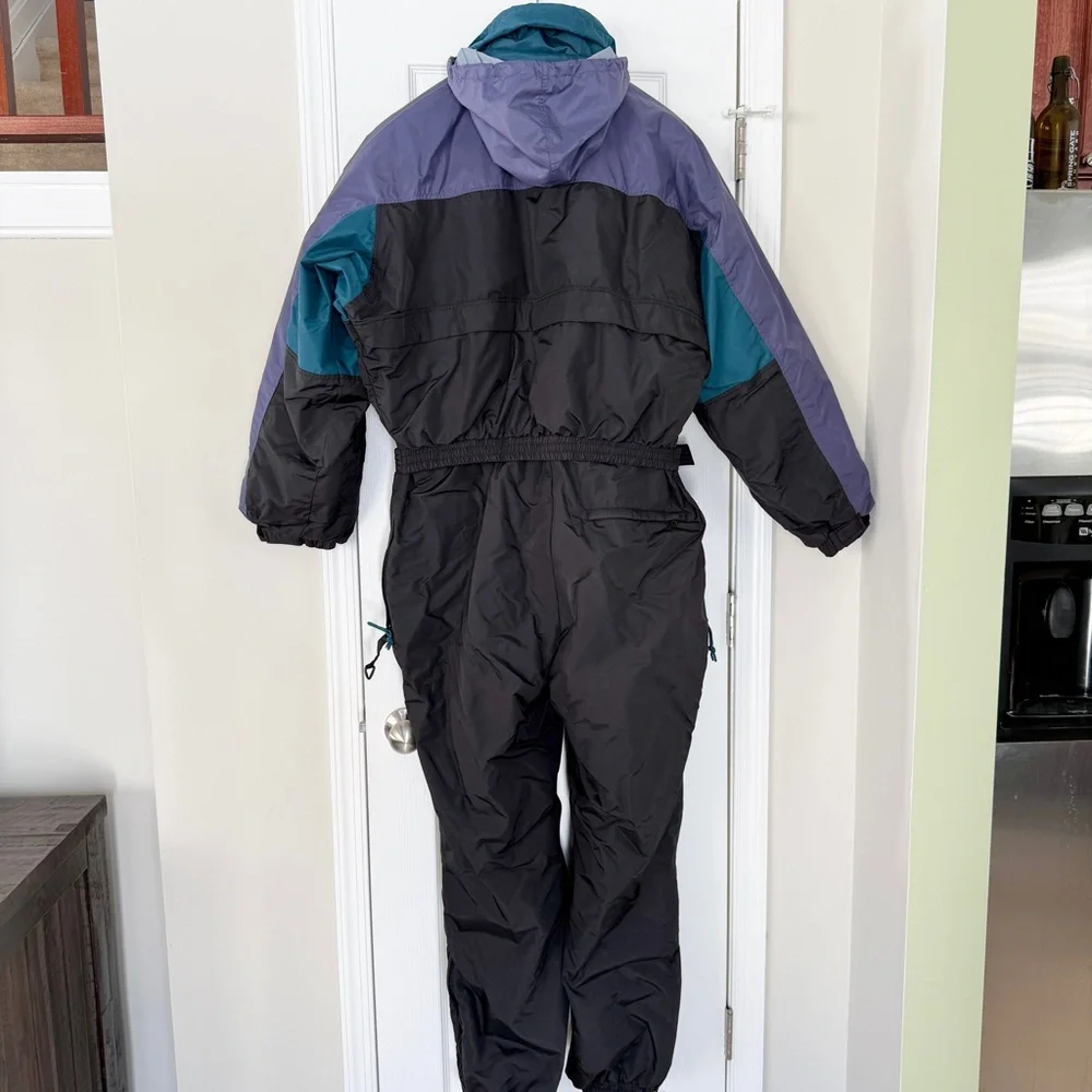 Columbia Snowsuit Men’s XL Black Colorblock Belted Vintage 90s 80s Ski Bib Retro